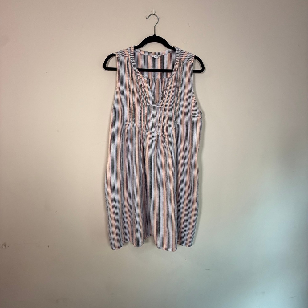 Sonoma Women Sleeveless Split Neck Striped Shift Dress with Pockets Multicolor